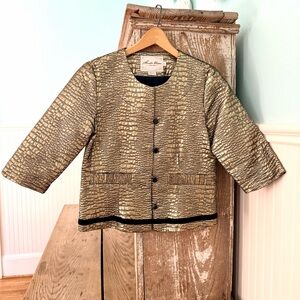 Hunter Dixon Metallic Gold Crocodile Pattern Blazer Size 2